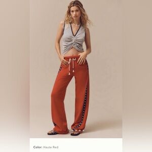 NWT new large Anthropologie Sundry Terry side stripe wide track pants star red
